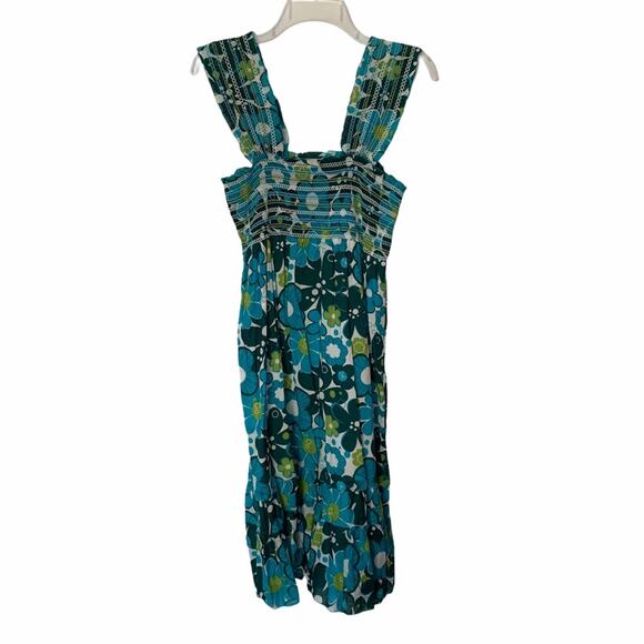 Floral Ruffle Y2K Garden Fairy Cottage Babydoll Ruched Dress Sundress Medium - Picture 4 of 4